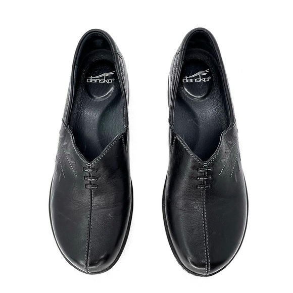 Dansko Abigail Black Leather Shoes Euro Size 41 = US 10.5-11 Embroidered Leaves - Picture 3 of 15